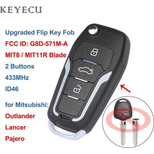 Keyecu Upgraded Flip Remote Car Key Fob 2 Button 433MHz ID46 for Mitsubishi Pajero Lancer Outlander G8D-571M-A