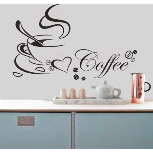 Coffee cup with heart vinyl quote Restaurant Kitchen removable wall Stickers DIY home decor wall art MURAL Drop Shipping