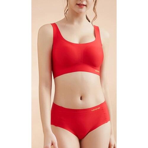 Women Underwear Sets Seamless Vest Bra Brief Suit One-piece Wireless Push Up Crop Top Bra Panty Set Sleeping Bralette Under Wear
