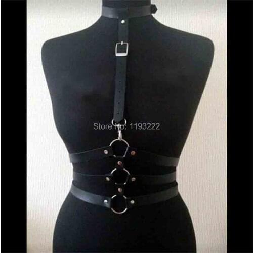 Punk Fetish Halloween Gothic Handmade 3 Row Under Harness Underbust Leather Halter Choker Belt Straps