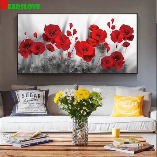 Red poppies flower diamond painting full square round drill mosaic 5d cross stitch,Diy diamond embroidery g240