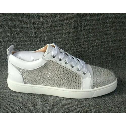 Moraima Snc Hot Selling Crystal Embellished Men Party Shoes Round Toe Lace-up Flat Shoes High Quality Leather Casual Shoes White