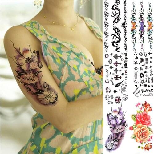 Orchid Flower small Temporary Tattoos For Women Kids Children Butterfly Tattoo Dragon Rose Fake Sticker Thigh Realistic Tatoo