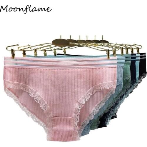 Moonflame 5 Pcs / Lots Low Rise Solid Color Cotton Briefs Underwear Women M L XL 89450