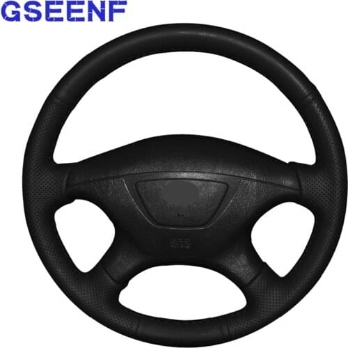 Car Steering Wheel Cover For Mitsubishi Pajero Sport 2004 Montero Sport 2004 Black Hand-stitched Genuine Leather