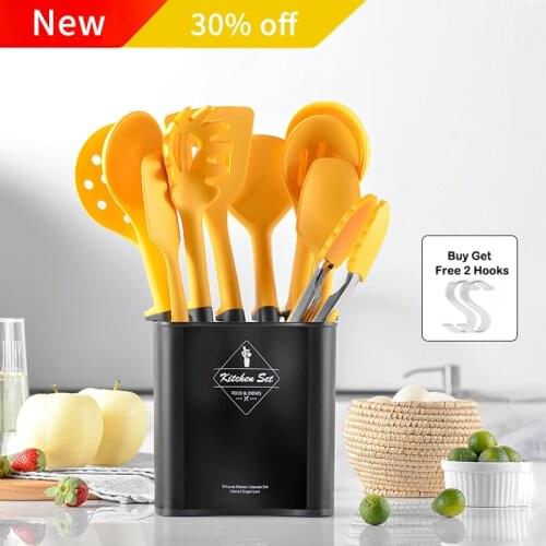 New 11PCS Food Grade Silicone Bucket Kitchen Tool Accessories Non-Stick Cooking Set Spatula Soup Spoon Clip Cookware Easy Clean