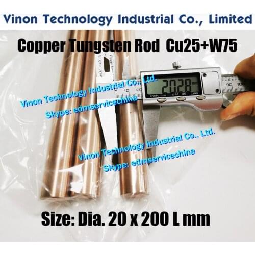Ø20x200Lmm Copper Tungsten Rod W75 (Copper 25%+Tungsten 75%), Spark Erosion Copper Tungsten Electrode Alloy Round Bar Dia. 20mm