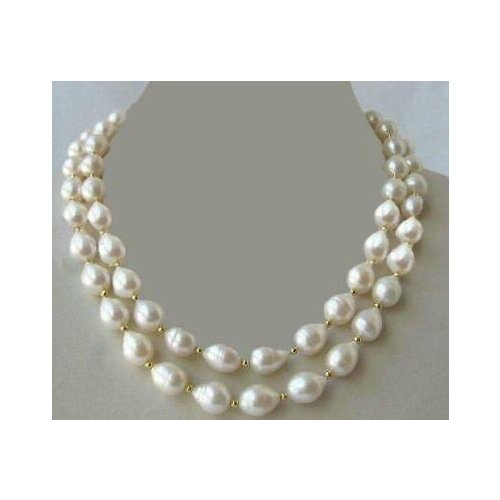 2 ROWS HUGE 10-12 MM SOUTH SEA WHITE PEARL NECKLACE 17"-18"