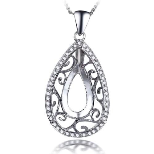 HELON 14x22mm Pear Cut Solid 10K White Gold Pave Natural Diamonds Engagement Pendant For Women Diamond Fine Jewelry Pendant Gift