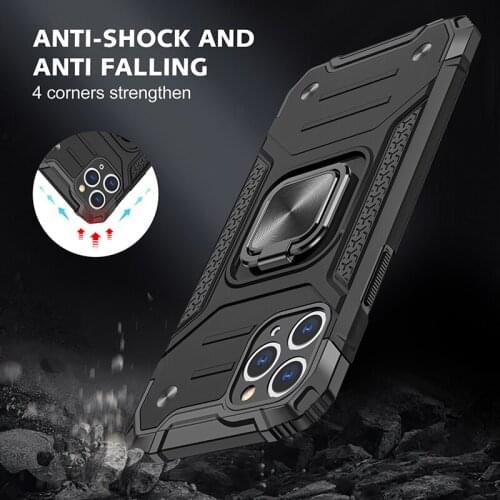 For iPhone 12 Mini 11 Pro Max Armor Shockproof Case For iPhone Xs Max XR X 8 7 SE 2020 Magnetic Ring Stand Protective Back Cover