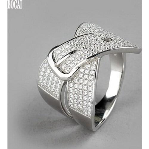 S925 real silver micro inlay belt shape couple 7A Zircon Korean simple belt ring holiday gift silver ring for men and wommen