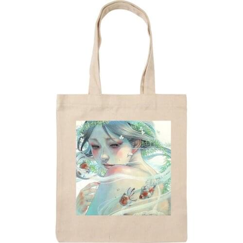 Cute Cartoon Girl Print Meow Reusable Canvas Bags Shopping Bags Women Lady Shoulder Bags Tote Bag Kawaii Handbag Bolsas De Mano