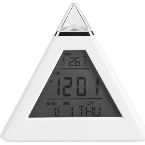 LED Color Changing Changeable Digital LCD Pyramid Alarm Clock Thermometer Night Light Desktop Table Clock Home Decor Accessorier