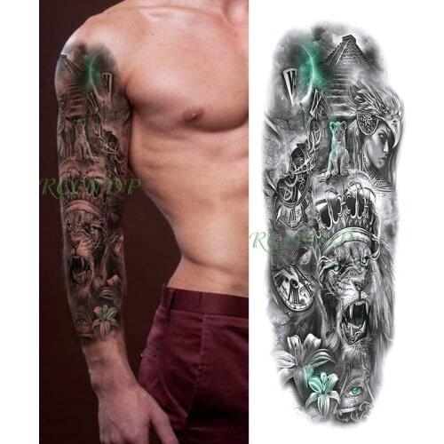Waterproof Temporary Tattoo Sticker roaing lion crown flower roma clock green eye full arm fake tatto flash tatoo for men women