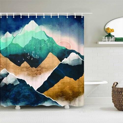 Landscape Fabric Shower Curtain Bathroom Curtains 3D Printing Japanese Scenery Bath Screen Waterproof Polyester with 12 Hooks