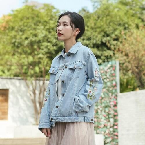 YYCZF Women SP & AU 2021 Loose And Versatile Fashion Embroidery Long Sleeve Tall Waist Patch Turn-down Neck Denim Jackets