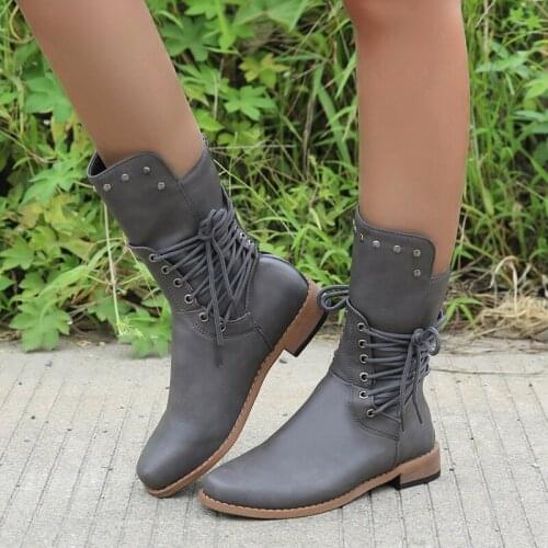Womens Autumn Boots Women Cowboy Boots Round Head Toe Womens Shoes Embossing Pu Leather Shoes Knee-High Boots Flat Heel Shoes