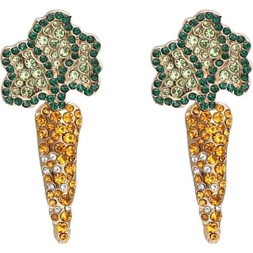 Alloy Carrot Diamond Ear Stud Womens All-match Colorful Rhinestone Earrings Simple