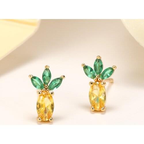 Fine Zircon Pineapple Earrings For Women Girl Minimalist Stud Earrings Jewelry Fashion Pineapple Earrings With Colored