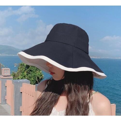Qinhoki hats Female summer double-sided sunshade hats with large edge sunscreen hats