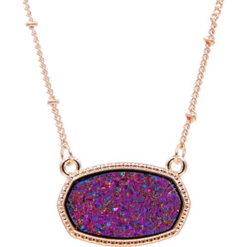 Boho Glitter Pendant Necklace For Women Faux Druzy Fashion Jewelry Rose Gold