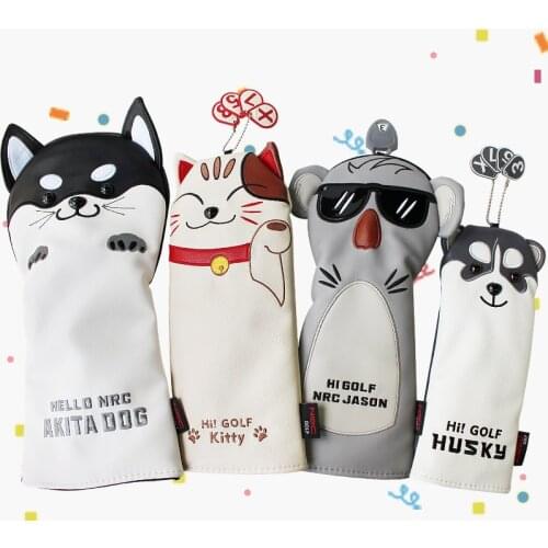 1 Set Golf Club Head Covers Cute Gift Cartoon for Driver Fairway Hybrid PU Leather Soft Golf Wood Headcovers Utility