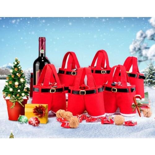 100pcs Large Small Merry Christmas Treat Candy Wine Bottle Bag Santa Claus Suspender Red Pants Trousers Decor Gift Bags SN2520