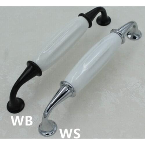 128mm Black Kitchen Cabinet Pull White Ceramic Dresser Handle Silver Drawer Wardrobe Handle Pulls 5" moderrn furniture handles