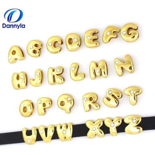 130pcs/lot 8mm Gold Color Rhinestones Fat Silde Leather Fit 8mm DIY Wristband Bracelet Jewelry LSSL36