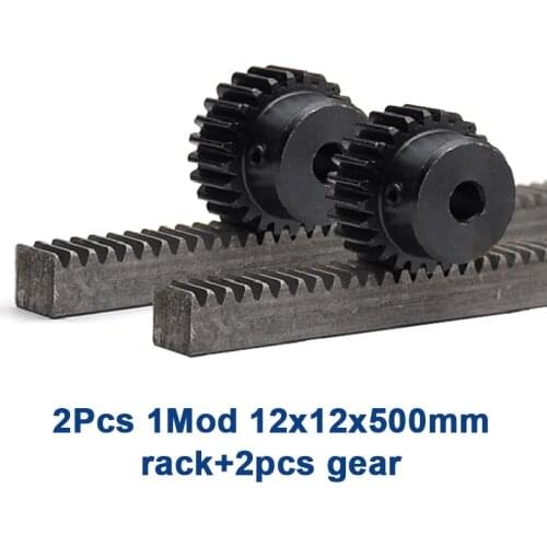 2pcs 1M 12*12*500mm+ 2pcs 15/16/17T pinion spur rack pinion width12mm length 500mm 1Mod 1 Modulus High Precision Gear Rack steel