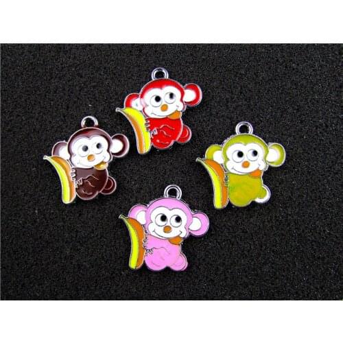 AE616 Mix Color 20Pcs Alloy Metal Enamel Monkey With Banana Charms Pendant 26x25mm