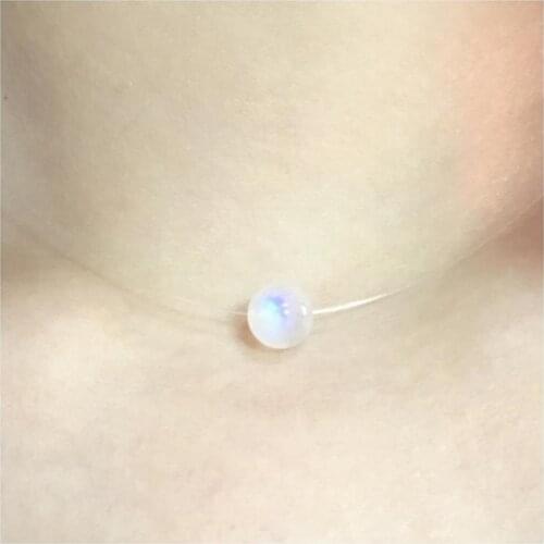 LiiJi Unique Women Choker Invisible Necklace Real Moonstone 8mm Round Beads 925 sterling silver 35cm-50cm Nice Mothers day Gift