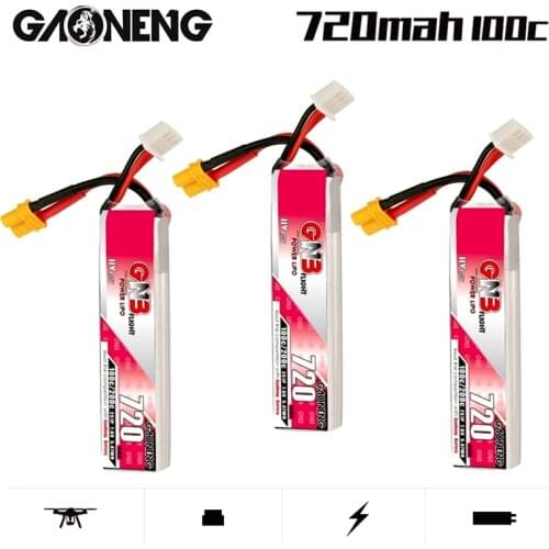 3Pcs/Set GAONENG GNB 2S HV Lipo Battery Max 200C 720mAh 7.6V XT30U-F Plug for RC FPV Whoop Frame Kit Tinywhoop Racing Drone