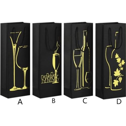 35x17x8cm Double Bottle Wine Packing Bags 13.8"Black Cardpaper Golden Red Hot-stamping Wine Glass Grape Leaf Bottle Pokal Design