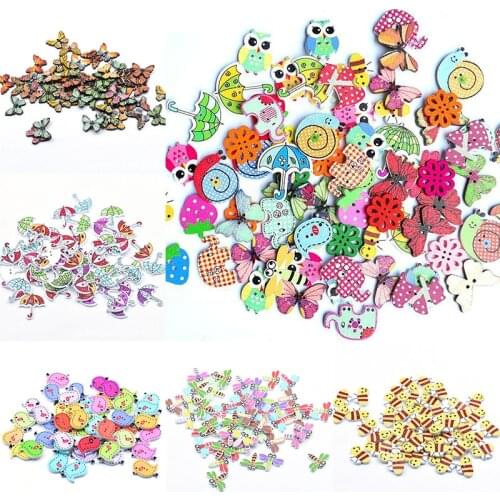 50Pcs Mixed Animals 2Hole Wooden Buttons Scrapbooking Crafts DIY Baby Children Clothing Sewing Accessories Button Decoration