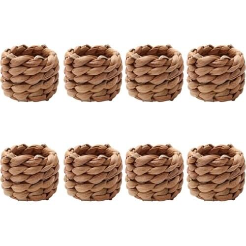 8Pcs Country Style Water Woven Napkin Ring, Hand-Woven Straw Napkin Ring, Farmhouse Natural Napkin Buckle