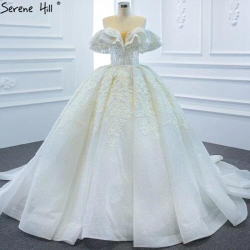 White Glitter Sweetheart Sexy Wedding Dresses 2020 Off Shoulder Beading High-end Bride Gowns HM67162 Custom Made