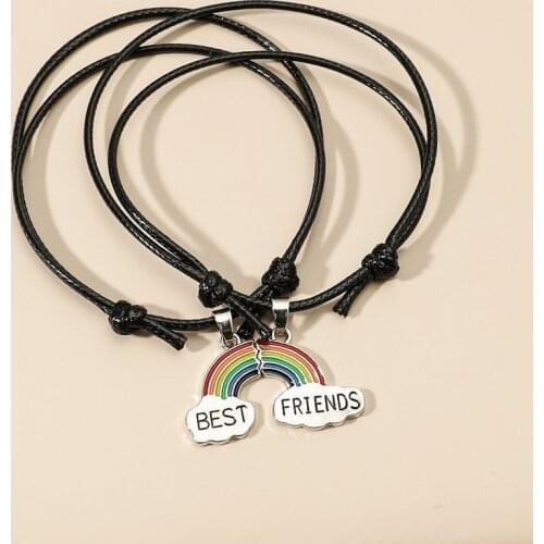 2 Pcs Best Friend Rainbow Couple Bracelets Adjustable Boy Girls Friendship Hand Bracelet Lucky Black Rope Women Men Jewelry Gift