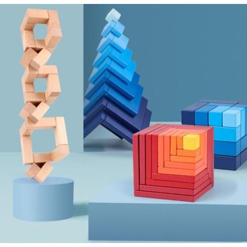 Wooden Toys Jenga Building Block Rainbow Stacking Cubic Blocks Creative Wooden Cube Blocks Montessori Toy baby games