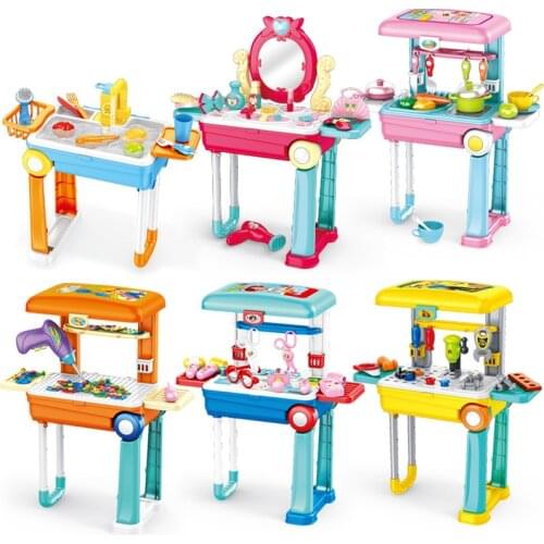 Children Mini Kitchen Toy Cookware Pot Pan Kids Pretend Cook Play Toy Simulation Kitchen Utensils Toys Gifts with Trolley Case