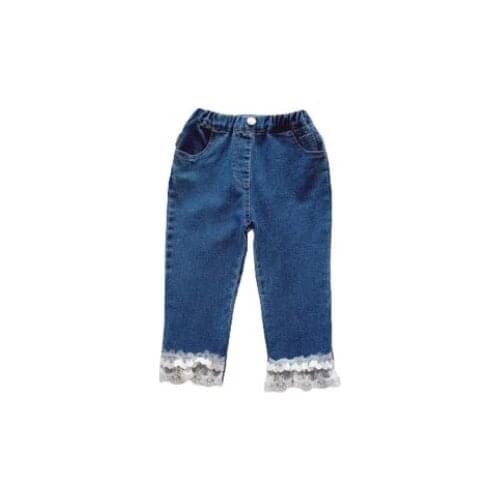 Children Kids Girls Dark Blue Jeans Elastic Waist Lace Denim Pants for Spring Autumn Winter 3-8 Years Casual Trouser