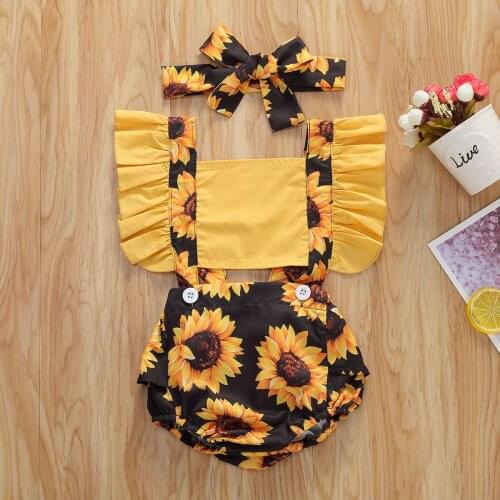 0-24M Summer Baby Girls Clothes Sunflower Romper Cute Kids Girls Sleeveless Jumpsuit Playsuit Outfits