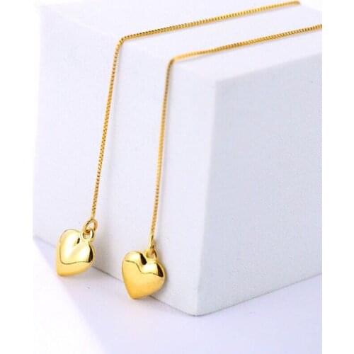 MxGxFam Elegant Heart Long Line Drop Earrings Jewelry For Women 24 k Pure Gold color Lead and Nickel