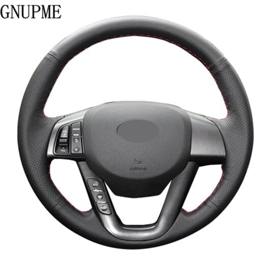 GNUPME Black DIY Hand-stitched Steering Wheel Cover Soft Artificial Leather Car Steering Wheel Cover for Kia K5 2011 2012