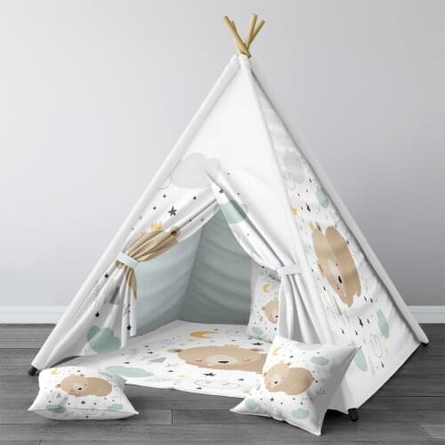 Play Tent for Kids Wigwam Portable Indoor Playground Tents Children Bedrooms White Sleeping Bear Sky Model 1385