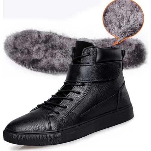 Winter mens leather high-top casual sneakers plus size plus velvet cotton shoes Soft wear-resistant sneakers