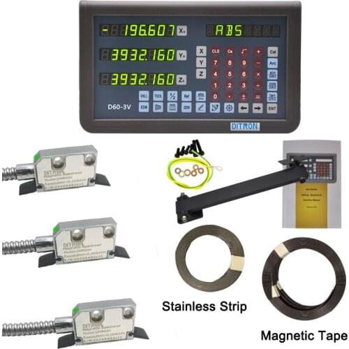 3pcs DMR200 Magnetic Readhead ,1pcs 1.5 meter magnetic ruler with 1um resolution and 3 AxisD60-3V Digital Readout