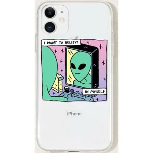 Cute Cartoon Alien Print Phone Case For iphone 11 12 Pro Max 6s 7 8 Plus Xs Max Xr SE2020 Soft Clear TPU Cover Coque