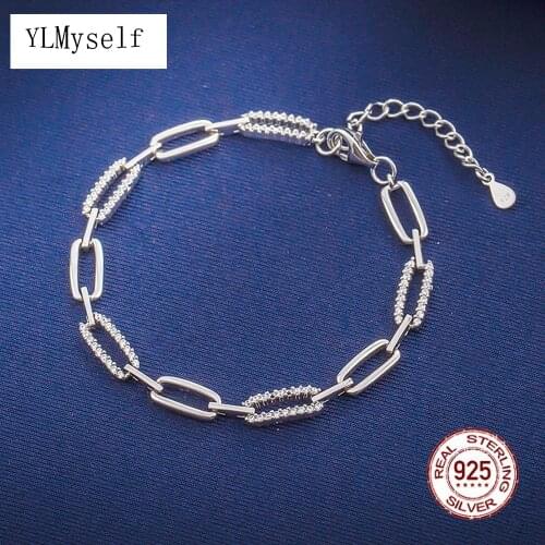 Real 925 Silver 16+4CM Bracelet Micro Pave Tiny Zircon Long Square Shape Packg With Gift Box Cool Daily Wear Fine Jewelry