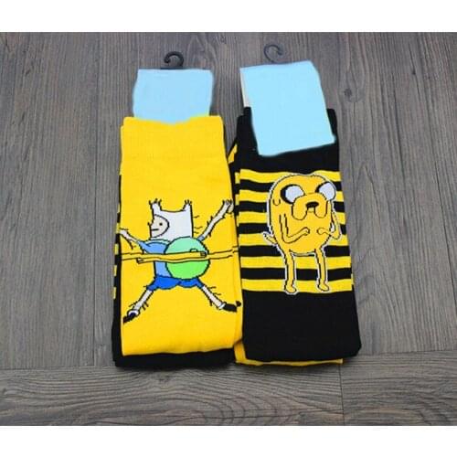Yellow Black Anime Cotton Cartoon Knee-High Sock Unisex Harajuku Calcetines Men and Women Casual Fashion Happy Funny Crew Socks